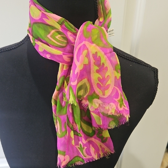Vibrant Pink and Green Patterned Scarf - Picture 4 of 6